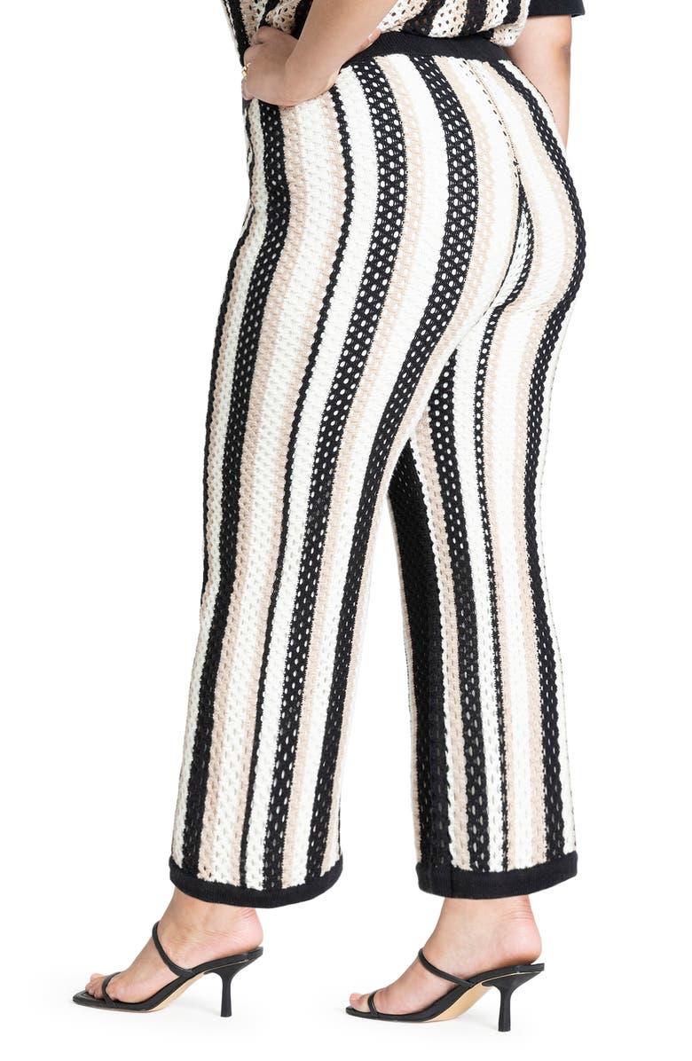 ELOQUII Stripe Open Knit Flare Leg Pants, Alternate, color,