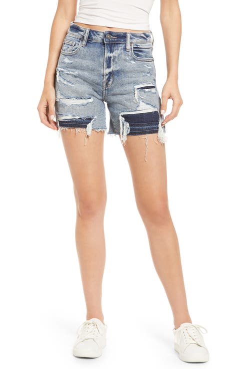 Repaired Distressed Cutoff Denim shorts