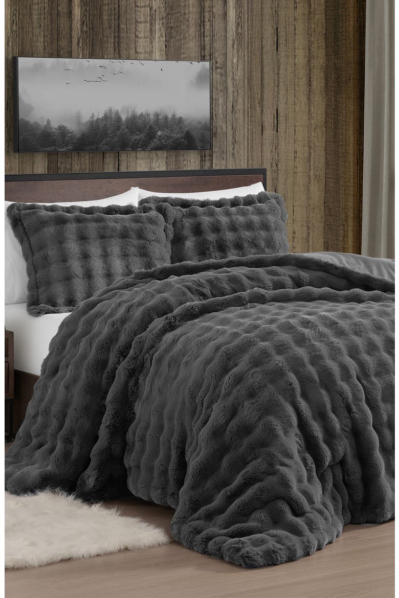 Bubble Faux Fur 3-Piece Comforter Set, Alternate, color, GREY