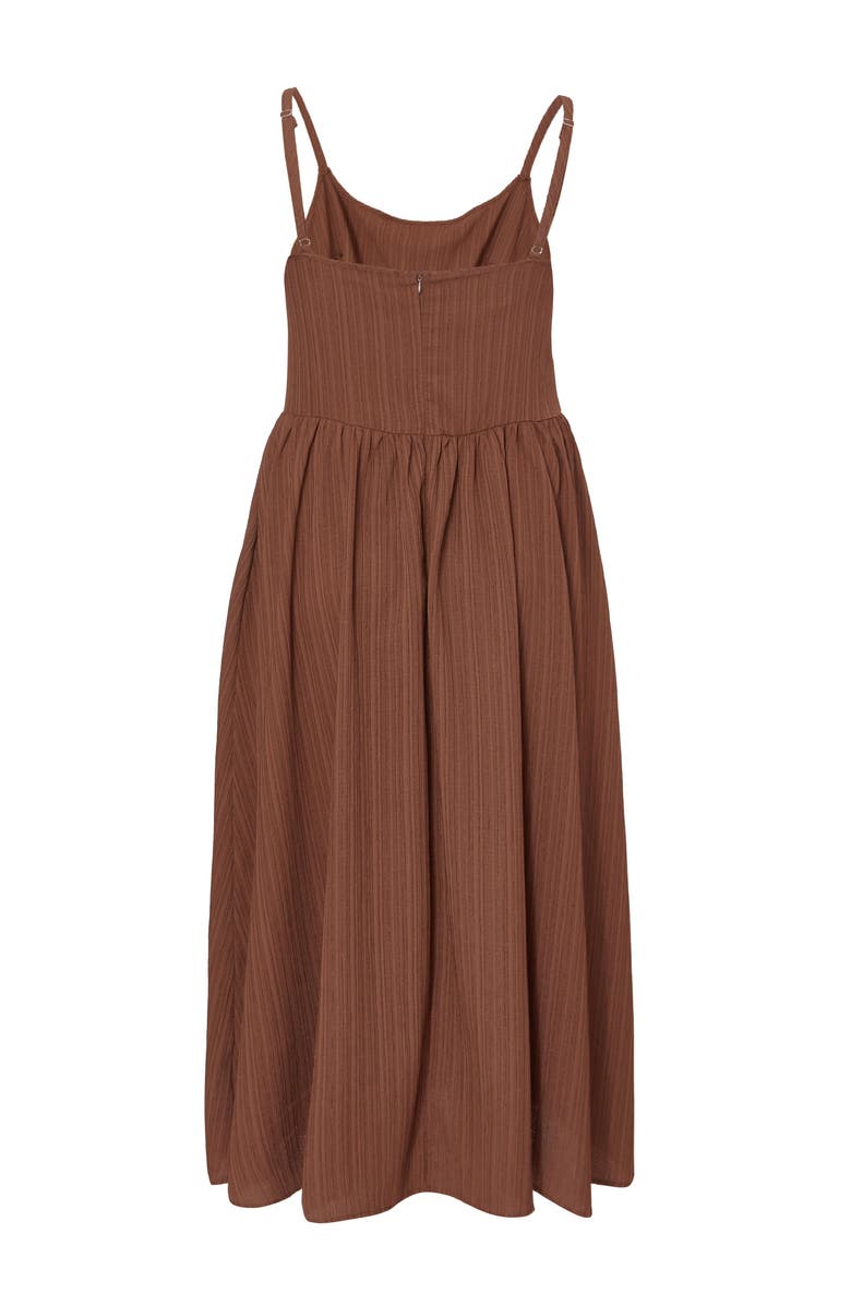 QUIZ Plus Size Drop Waist Textured Dress, Alternate, color, Brown