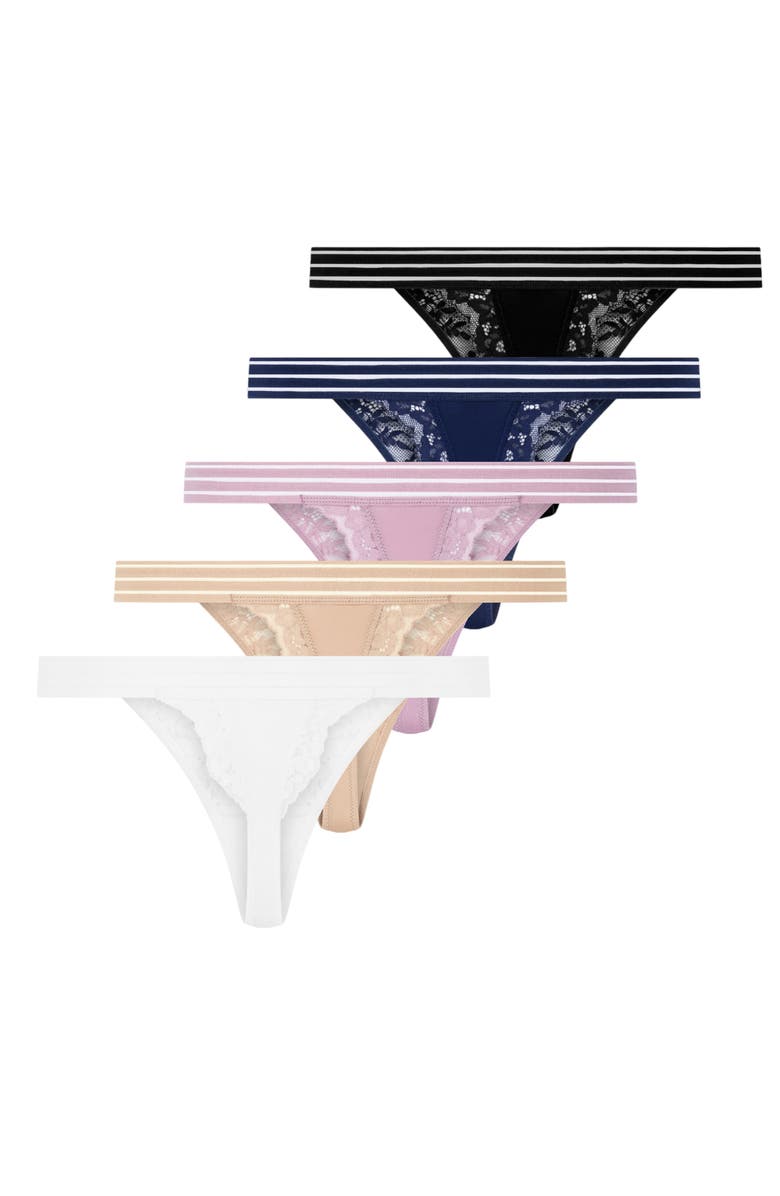Hunkemöller 5-pack Sully Thong, Alternate, color, Peacoat