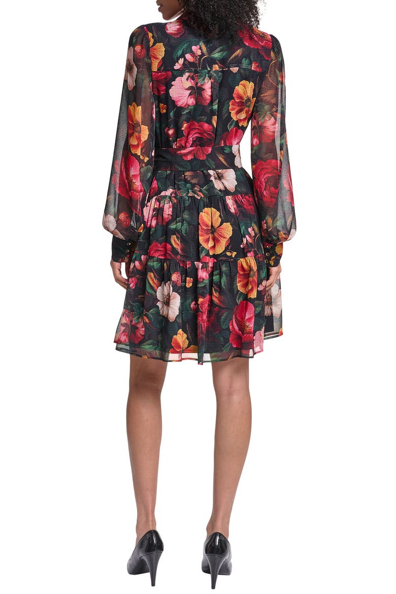 Print Tie Waist Long Sleeve Chiffon Dress, Alternate, color, BLACK PORT COMBO