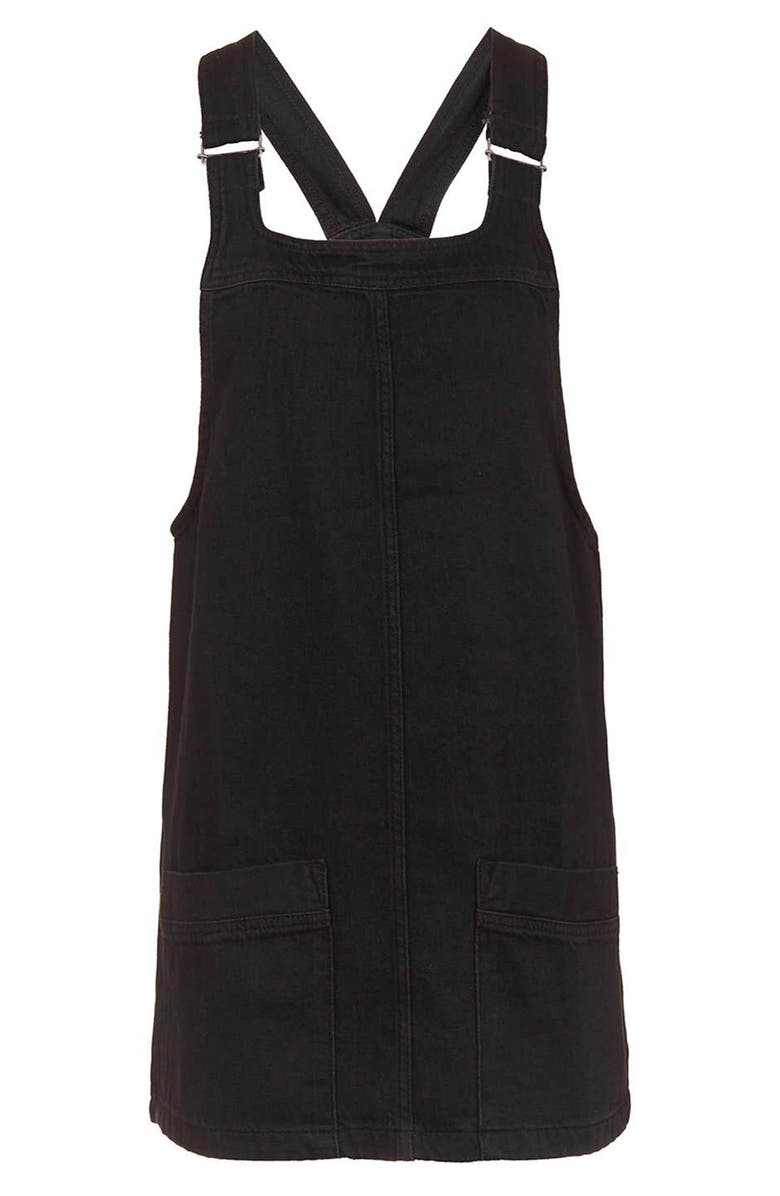 Topshop Denim Pinafore Dress, Alternate, color, 