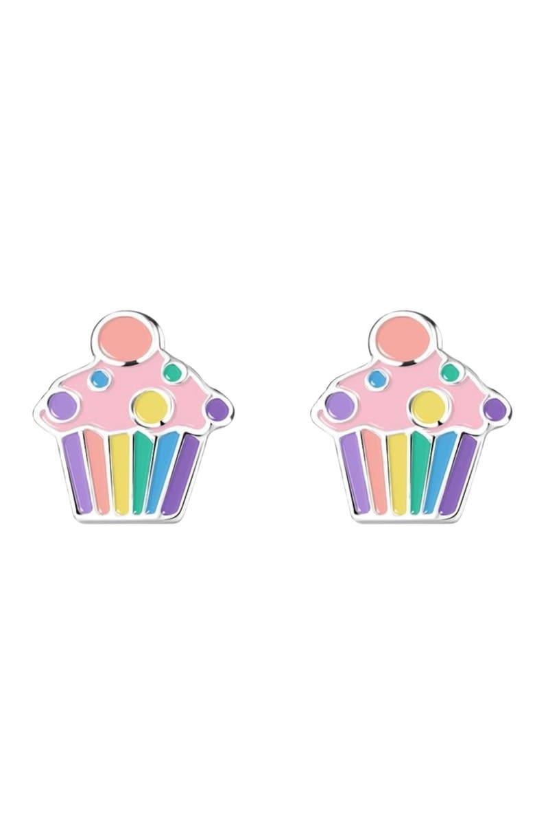 Little Miss Zoe Kids' Sterling Silver Cupcake Stud Earrings in Gift Bottle, Alternate, color, Rainbow