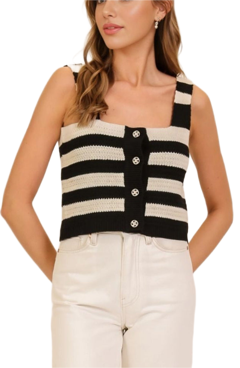 Knit and Lounge Striped Button-Front Square Neck Knit Tank, Main, color, 
