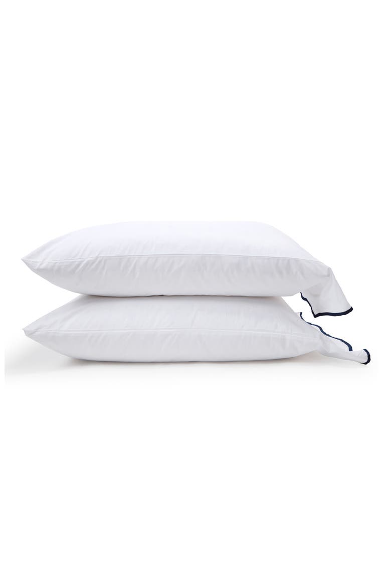 Skylar Set of 2 Cotton Percale Pillowcases, Alternate, color, WHITE/ NAVY
