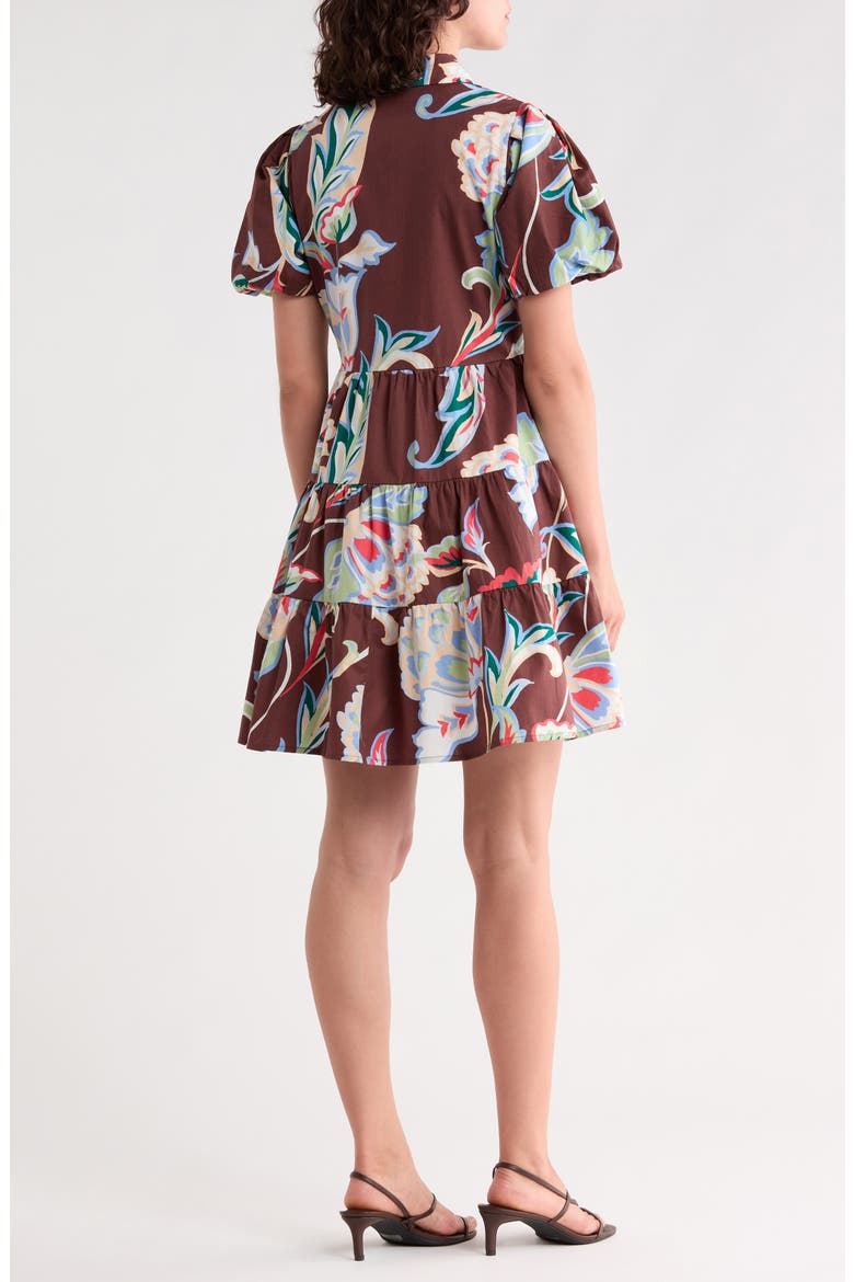 Tiered Puff Sleeve Shirtdress, Alternate, color, DEEP MAHOGANY