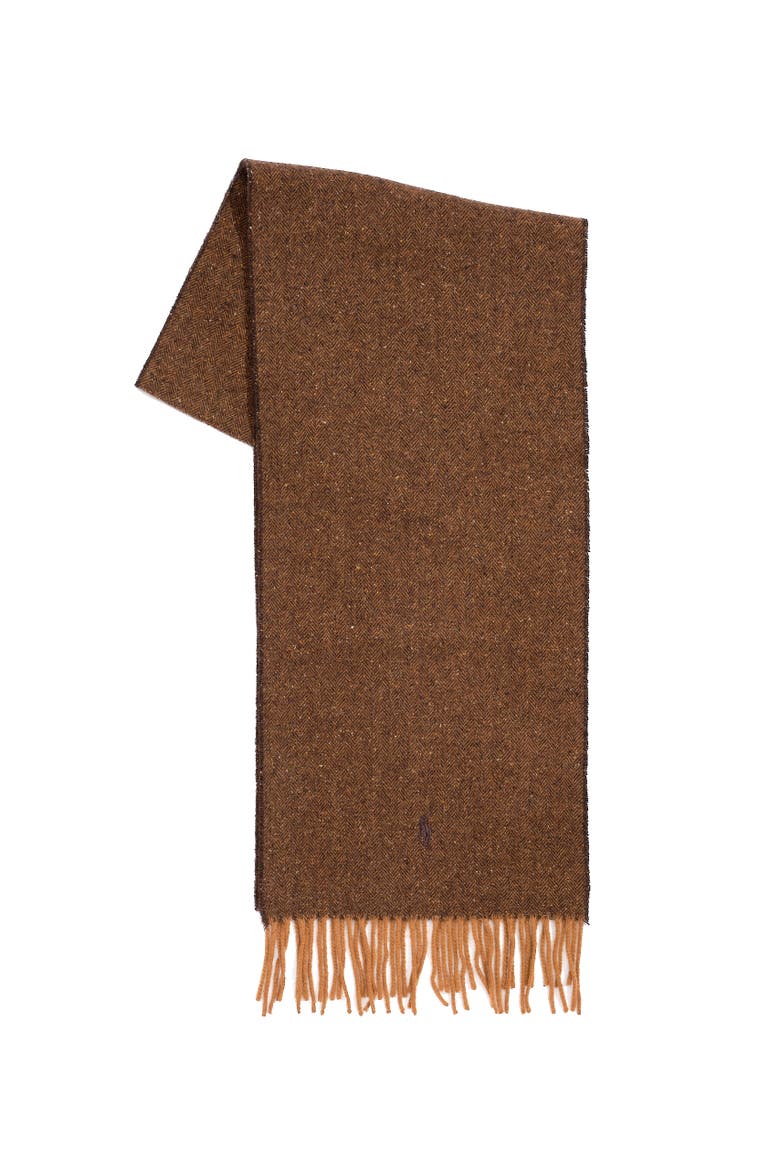 Herringbone Tweed Scarf, Alternate, color, Dark Brown