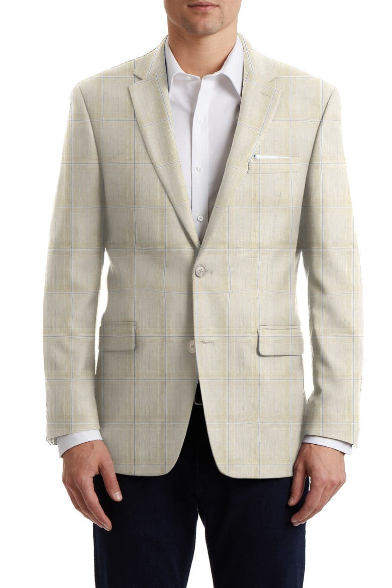 Tan Blue Plaid Two Button Notch Lapel Sport Coat, Main, color, TAN/BLUE