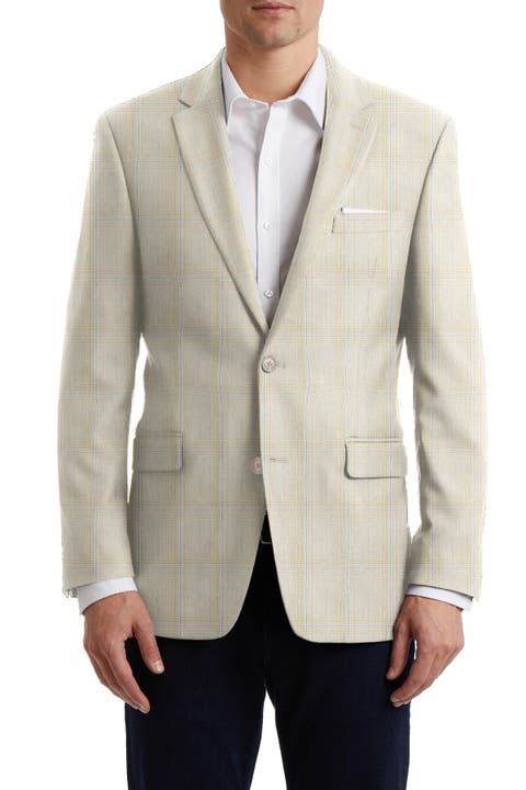 Tan Blue Plaid Two Button Notch Lapel Sport Coat