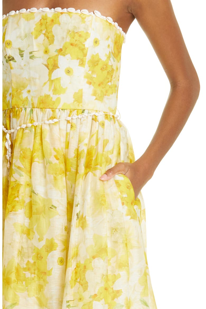 Wonderland Floral Strapless Linen & Silk Maxi Dress, Alternate, color, DAFFODIL PRINT