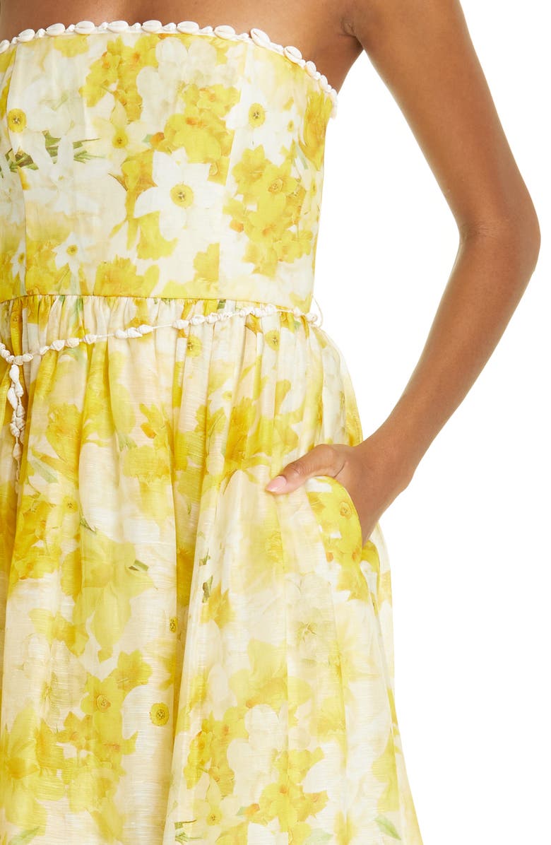 Zimmermann Wonderland Floral Strapless Linen & Silk Maxi Dress, Alternate, color, 
