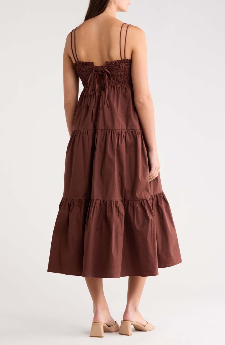 SUGARLIPS Gennie Smocked Tiered Cotton Midi Dress, Alternate, color, Brown