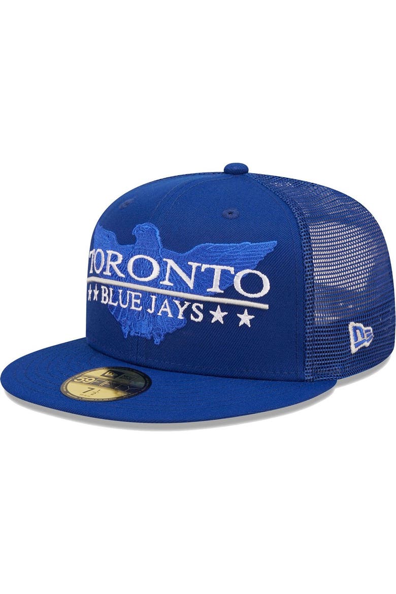 Men's New Era Royal Toronto Blue Jays Patriot Trucker 9FIFTY Snapback Hat, Alternate, color, Royal