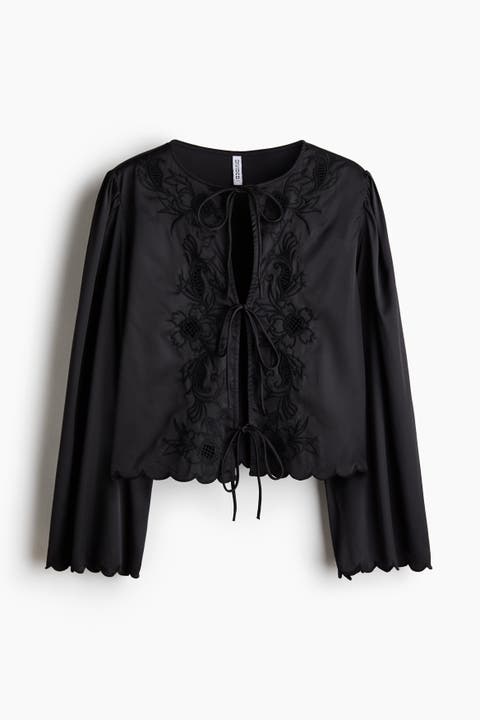 Tie-front Satin Blouse