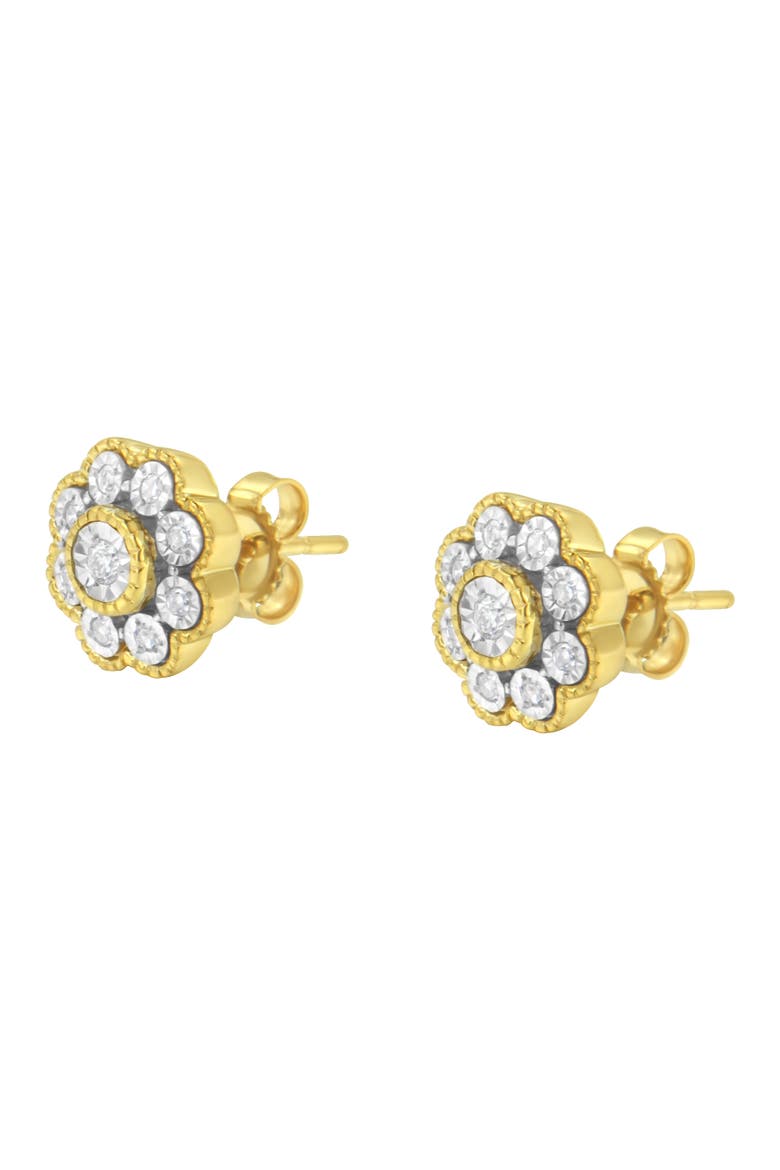 14K Yellow Gold Plated Silver 1/6 Ct Miracle-Plate Diamond Floral Stud Earrings, Alternate, color, Yellow