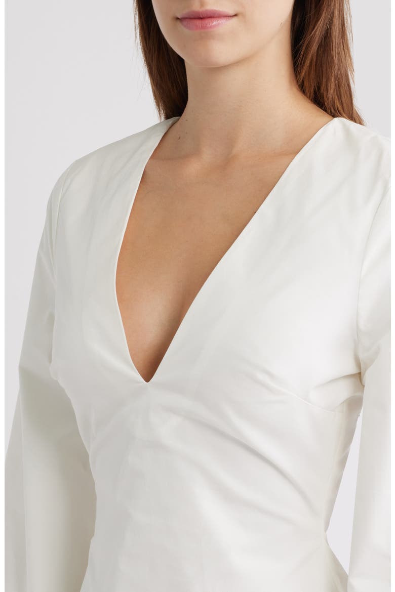 Isha Plunge Neck Bell Sleeve Cotton Minidress, Alternate, color, WHITE