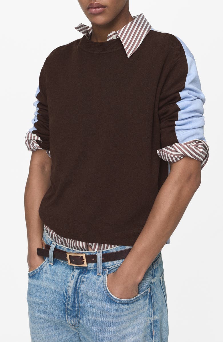 MANGO Combined Design Sweater, Main, color, Brown