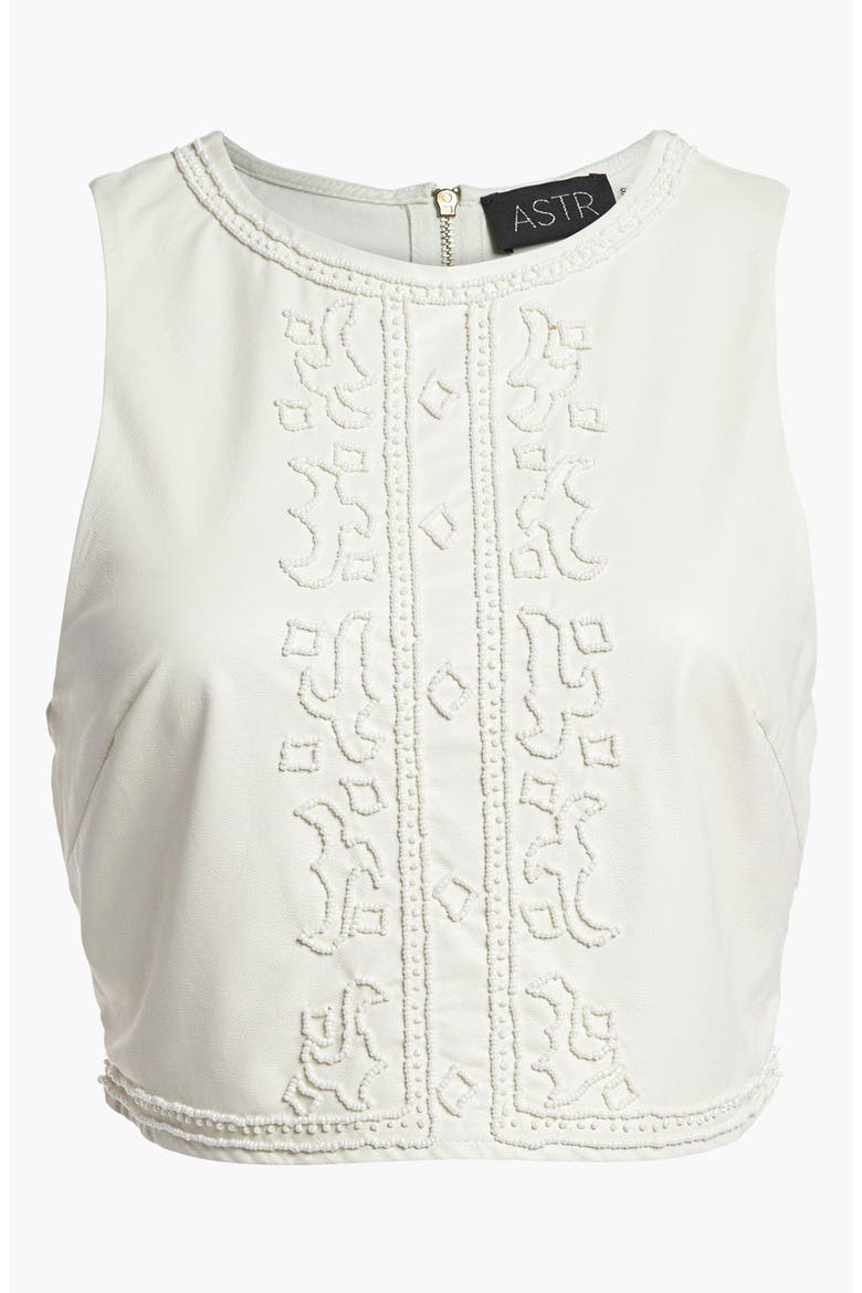 ASTR Beaded Faux Leather Crop Tank, Main, color, OFF WHITE