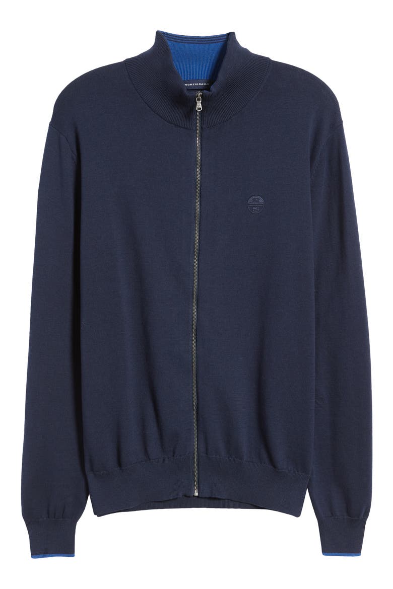Logo Embroidered Zip Front Cardigan, Alternate, color, NAVY