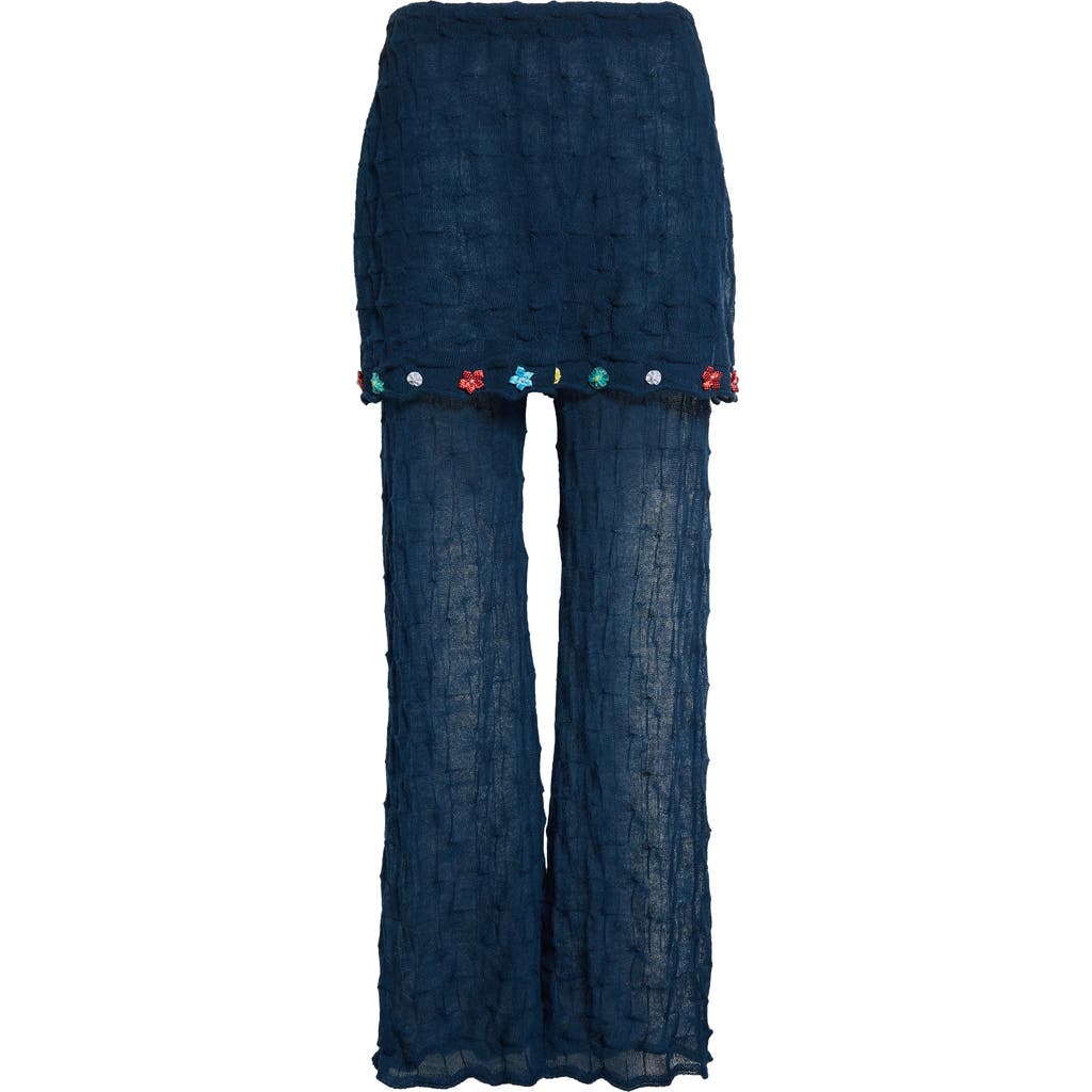 Yanyan Borlor Floral Ribbon Wool Skirt Pants In Navy