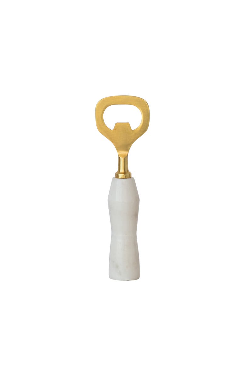 Storied Home Stainless Steel and Marble Bottle Opener, Gold Finish, White, Main, color, Gold