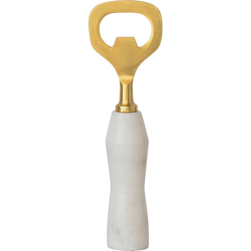 Storied Home Stainless Steel And Marble Bottle Opener, Gold Finish, White