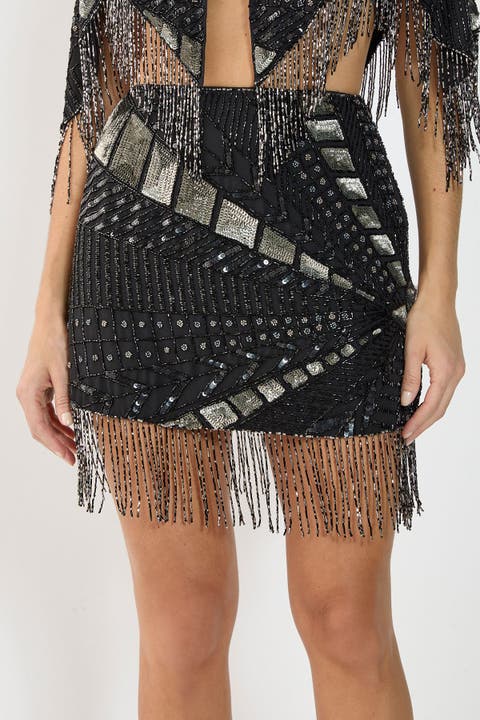 Panelled Tassel Sequin Mini Skirt