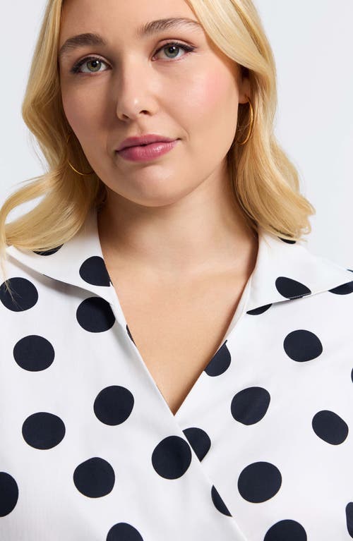 Foxcroft Salina Polka Dot Cotton Wrap Shirt In White