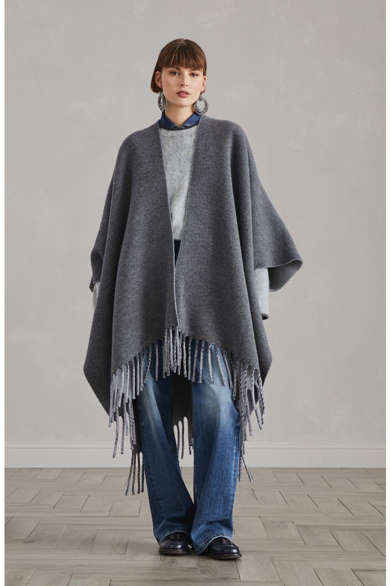 Double knit poncho, Alternate, color, Grey