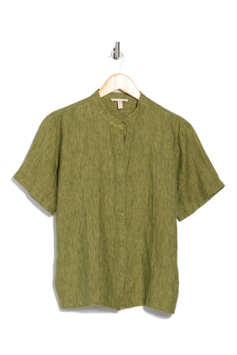 Short Sleeve Organic Linen Button-Up Shirt, Alternate, color, CORIANDER