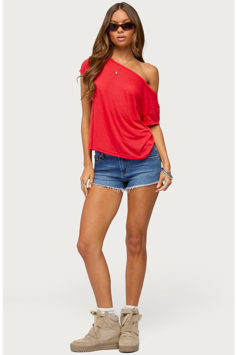 Amora Semisheer One-Shoulder Top, Alternate, color, RED