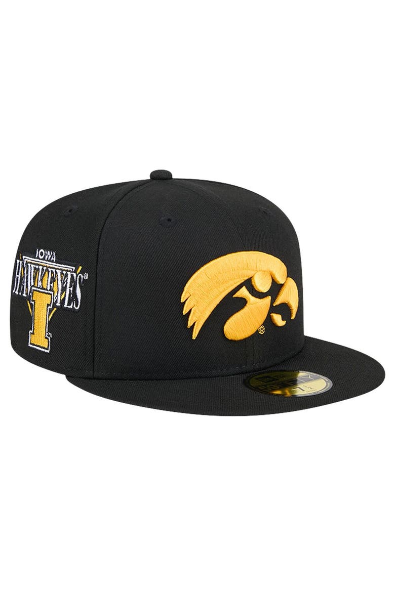 Men's New Era Black  Iowa Hawkeyes Throwback 59FIFTY Fitted Hat, Main, color, Black
