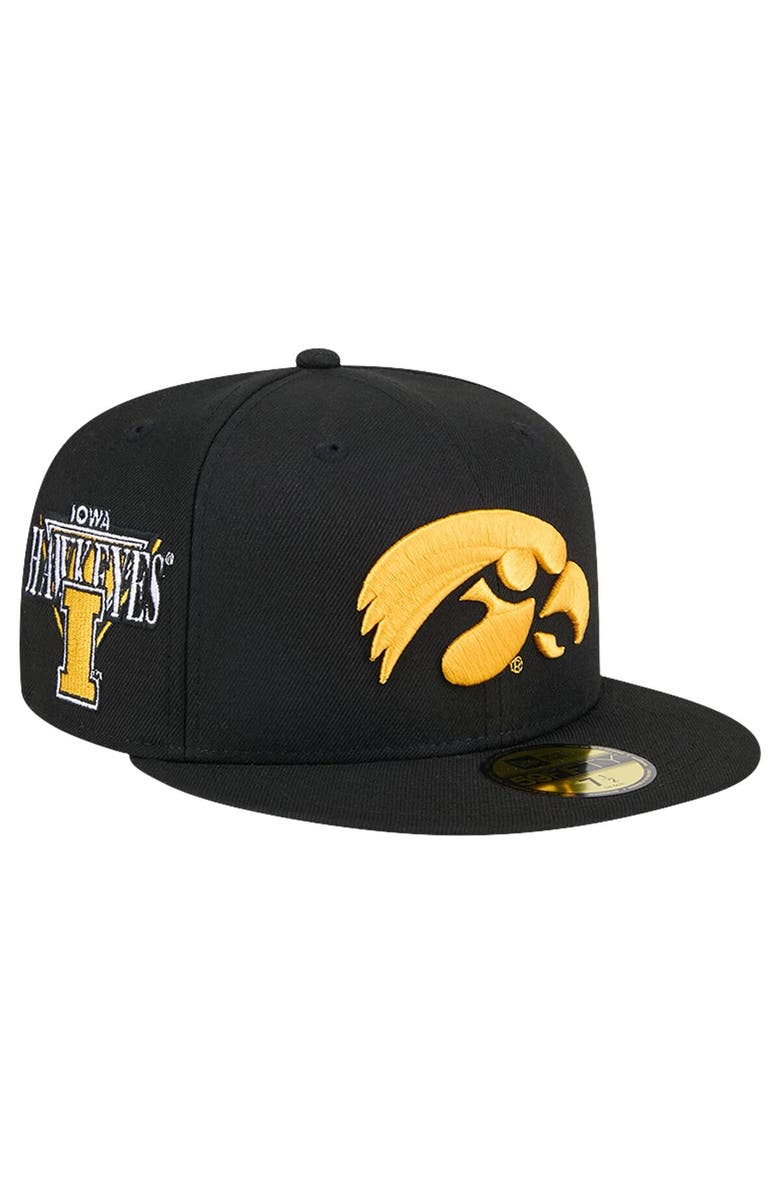 New Era Men's New Era Black Iowa Hawkeyes Throwback 59FIFTY Fitted Hat, Main, color, Black