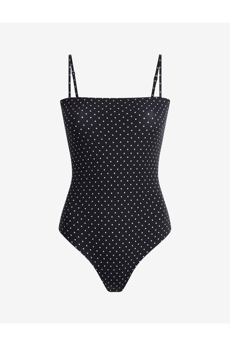 Classic Print Straight Cami Bodysuit, Alternate, color, Black/White Polka Dot