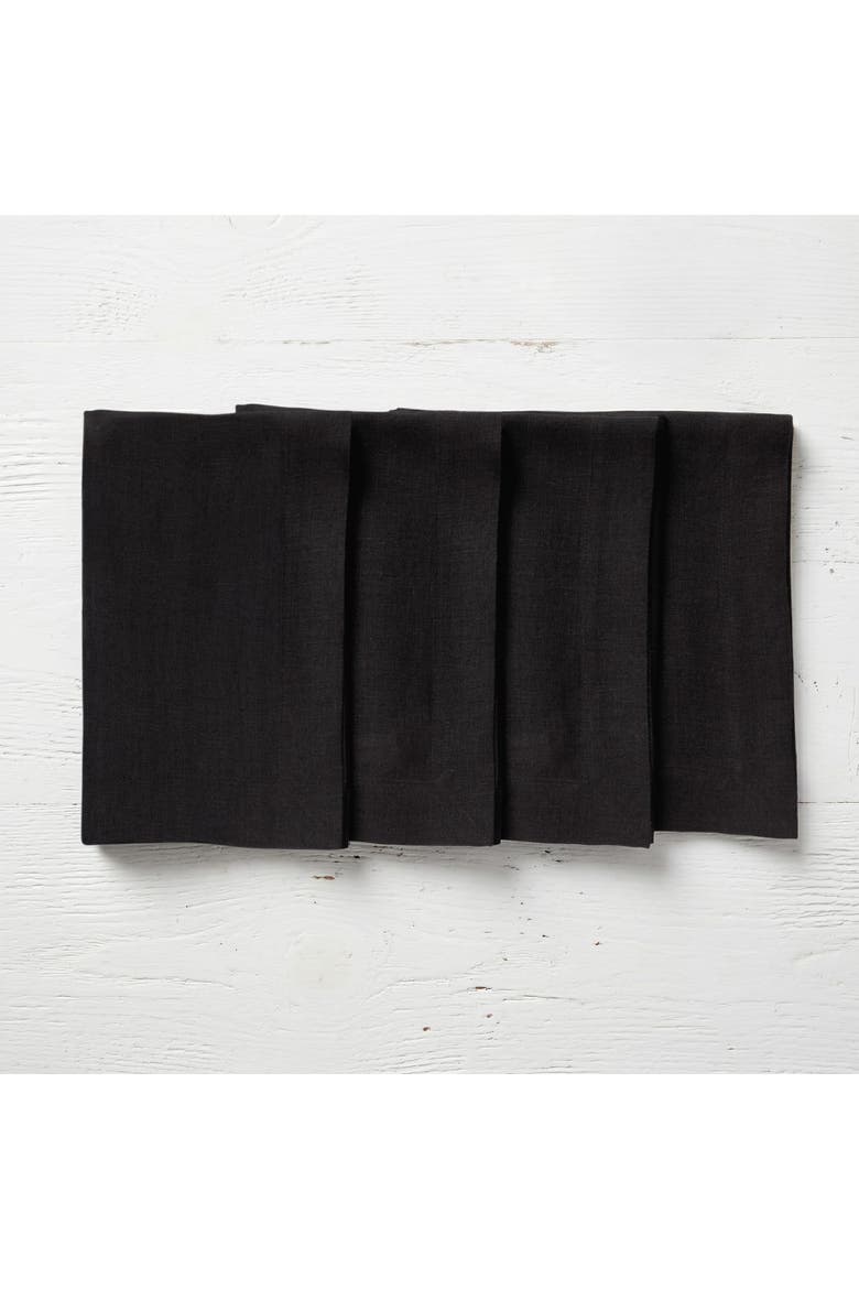 Linen Dinner Napkins Set of 4, 20" x 20", European Washed Linen, Main, color, Black