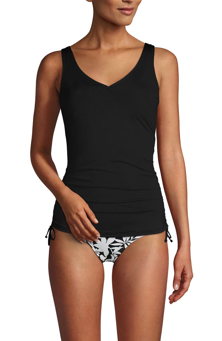 Lands' End Plus Size DD-Cup Chlorine Resistant Adjustable V-neck Underwire Tankini Top Swimsuit, Alternate, color, Black