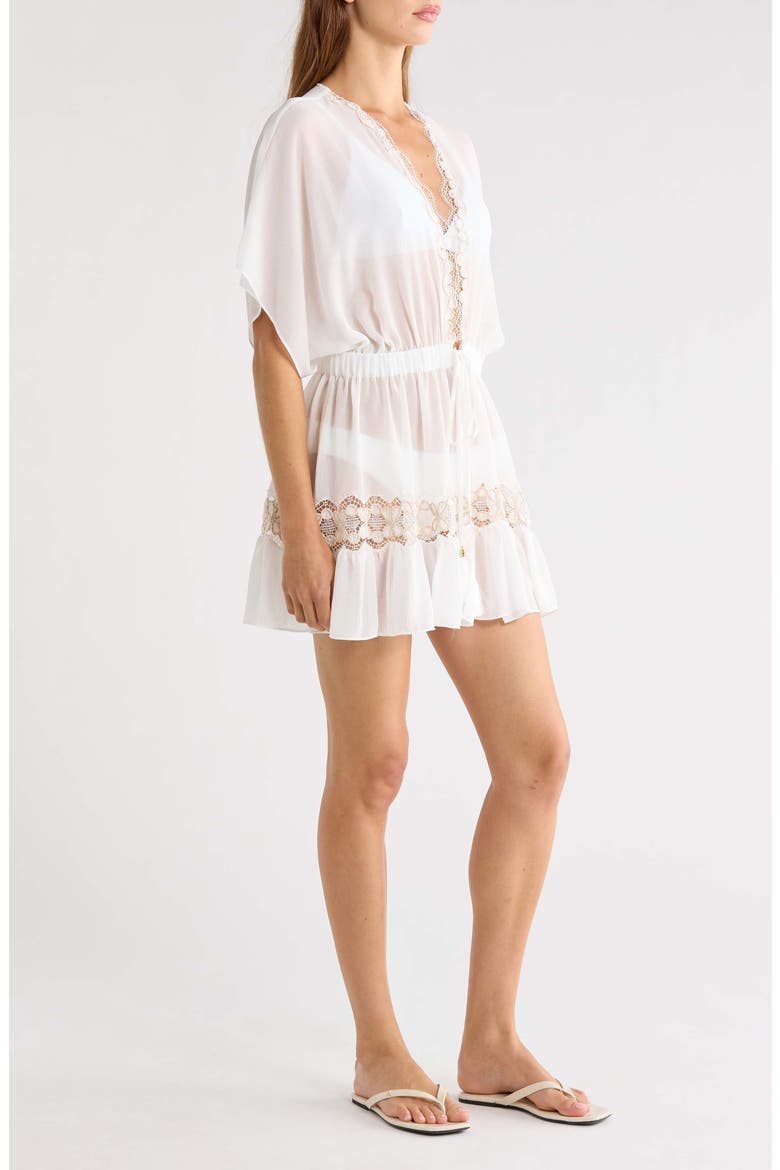 Alisa Lace Trim Cover-Up Dress, Alternate, color, WHITE