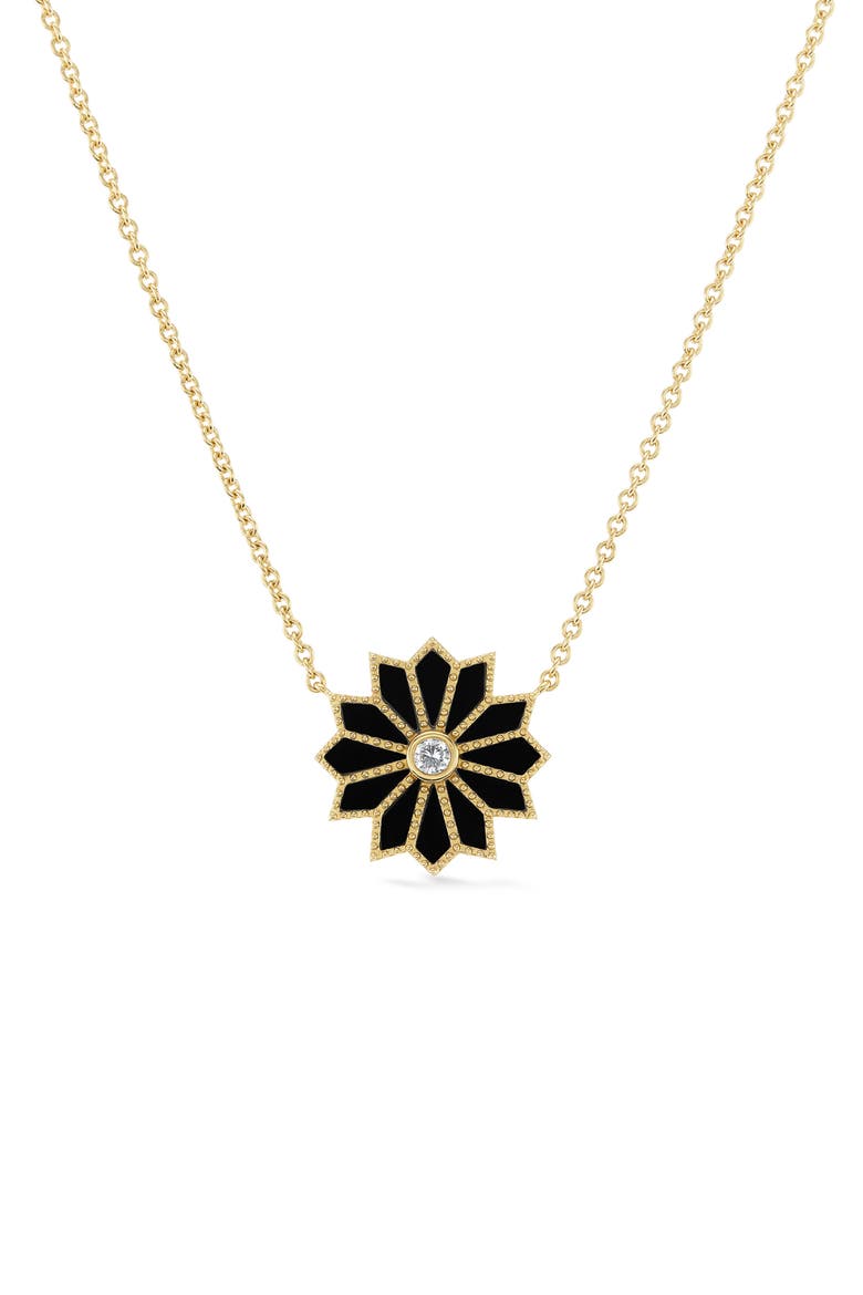 Mini Sacred Flower Pendant Necklace, Main, color, BLACK