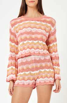 LSPACE Sun Ray Stripe Crop Cotton Cover-Up Sweater