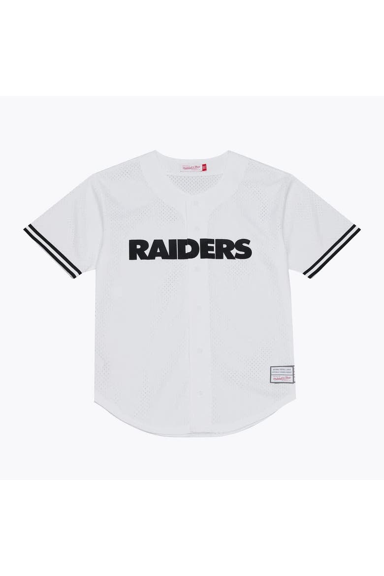 Men's Mitchell & Ness White Las Vegas Raiders Monochrome Mesh Full-Button Baseball Jersey, Main, color, White