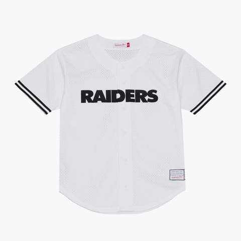 Men's Mitchell & Ness White Las Vegas Raiders Monochrome Mesh Full-Button Baseball Jersey