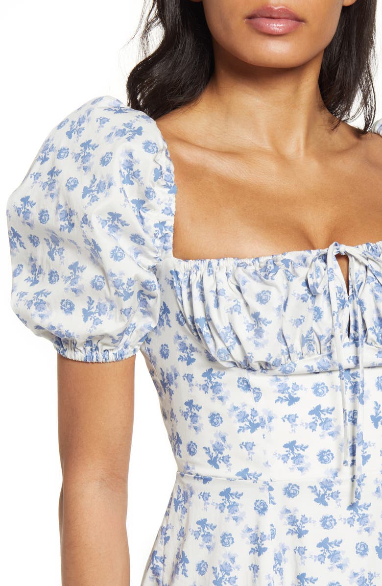 HOUSE OF CB Tallulah Puff Sleeve Midi Dress, Alternate, color, Blue White Floral