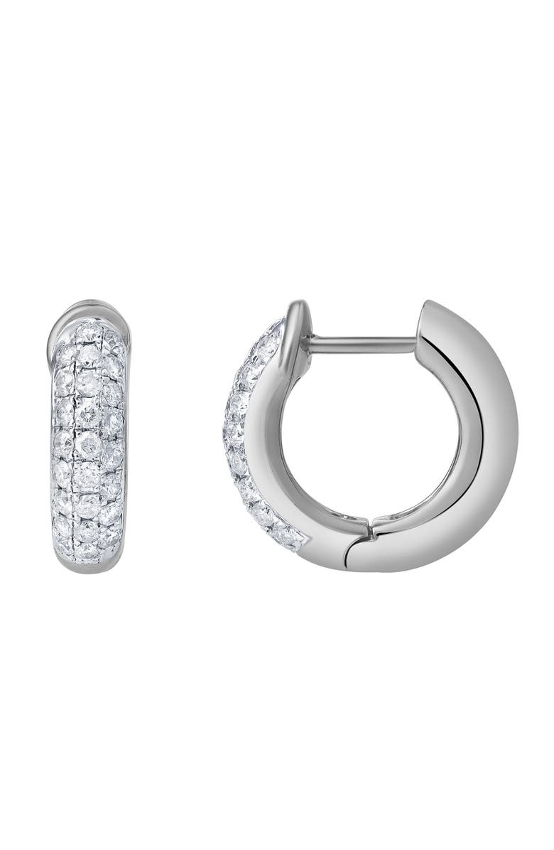 LuvMyJewelry Embrace 10K Gold Diamond Huggie Earrings - 0.85 CT, Main, color, 10K White Gold