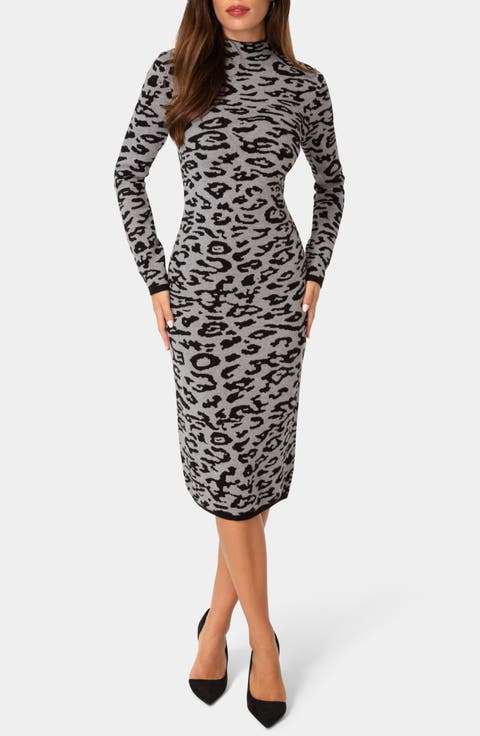 Jacquard Mock Neck Sweater Midi Dress