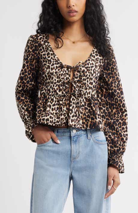 BP. Tie Front Scoop Neck Cotton Poplin Peplum Top