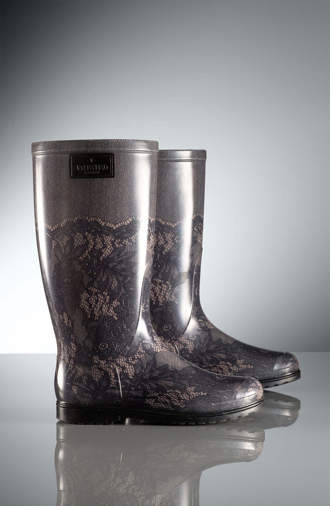 Lace Print Rain Boot, Alternate, color, POUDRE/ BLACK