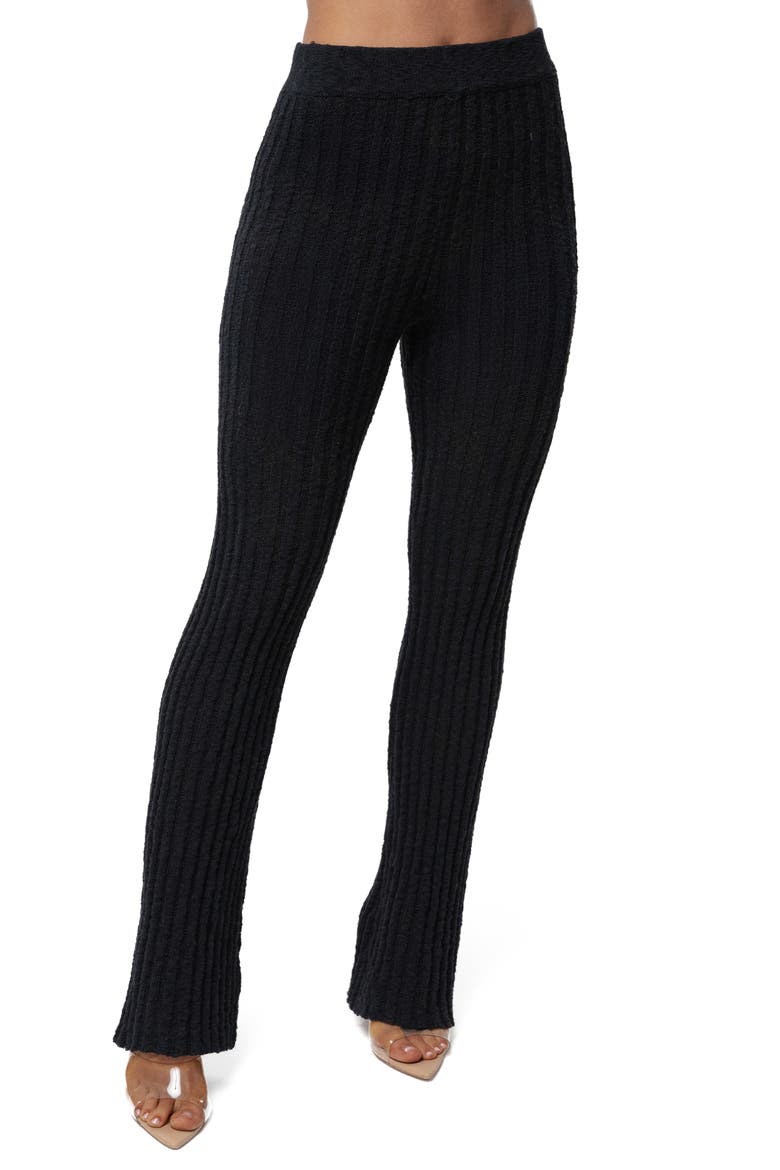 Lanah Rib Knit Flare Pants, Main, color, BLACK