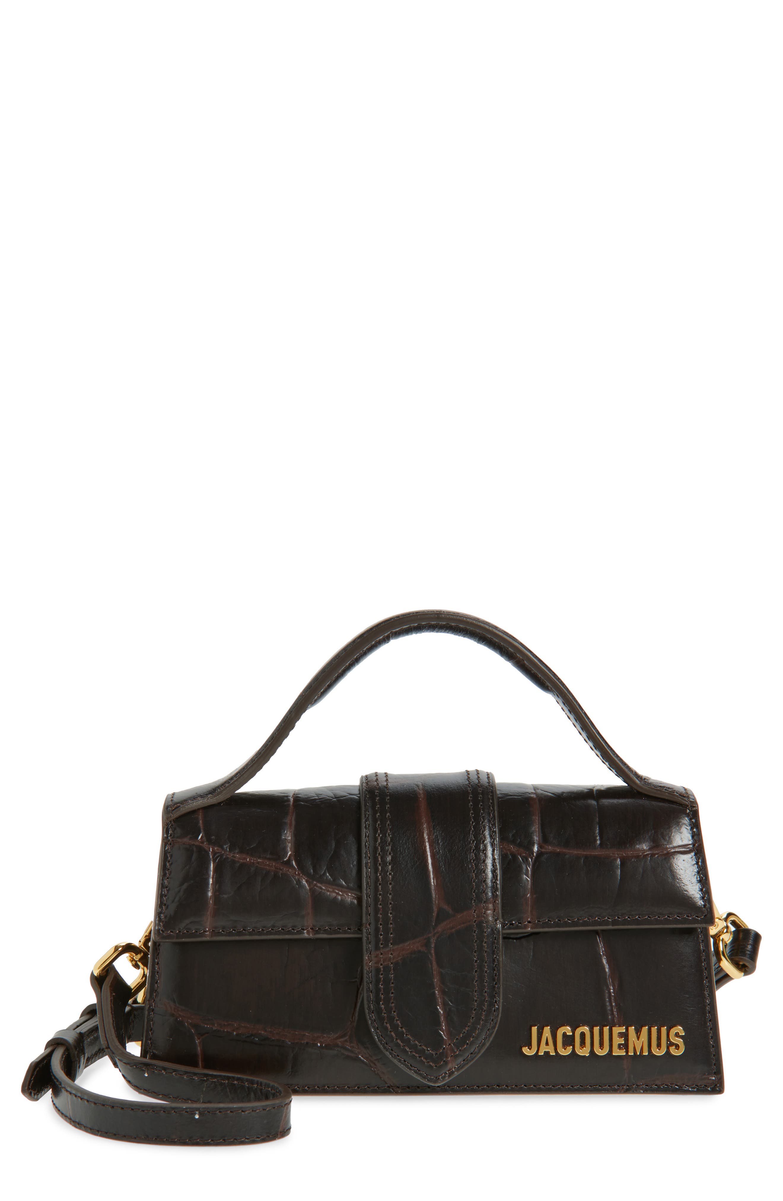 Jacquemus Le Bambino Croc-Embossed Leather Shoulder Bag, Main, color, Dark Brown 880
