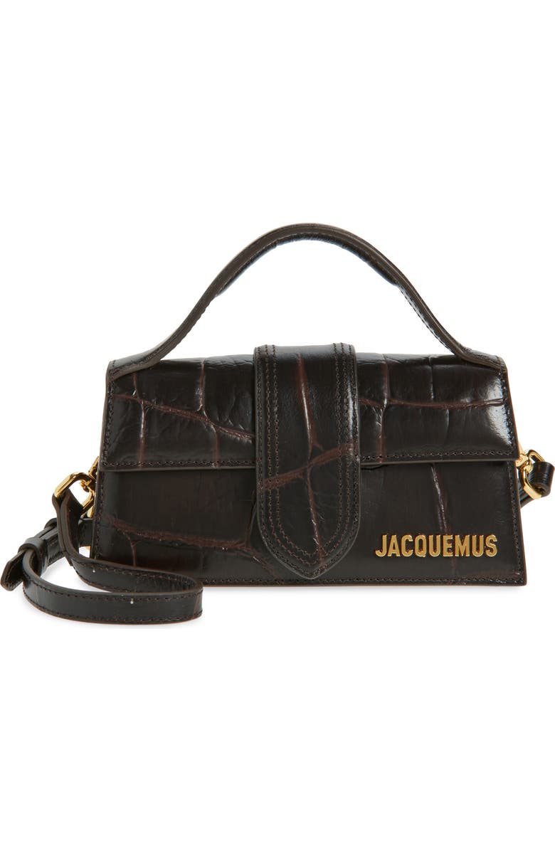Jacquemus Le Bambino Croc-Embossed Leather Shoulder Bag, Main, color, Dark Brown 880
